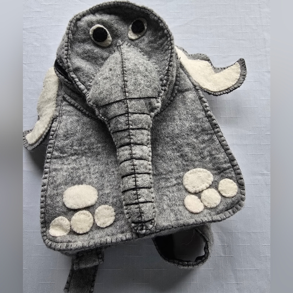 Kids Gray Elephant Felt Backpack - Cute Animal Bag